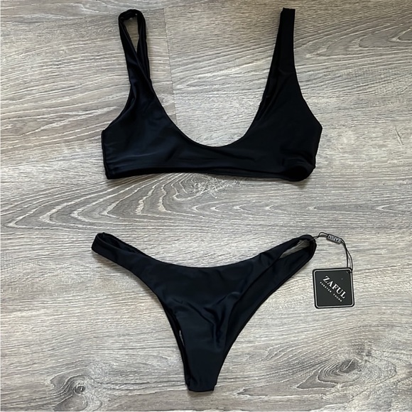 ZAFUL Textured Tank Style High Cut Bikini Swimwear - Black Small - Picture 2 of 4